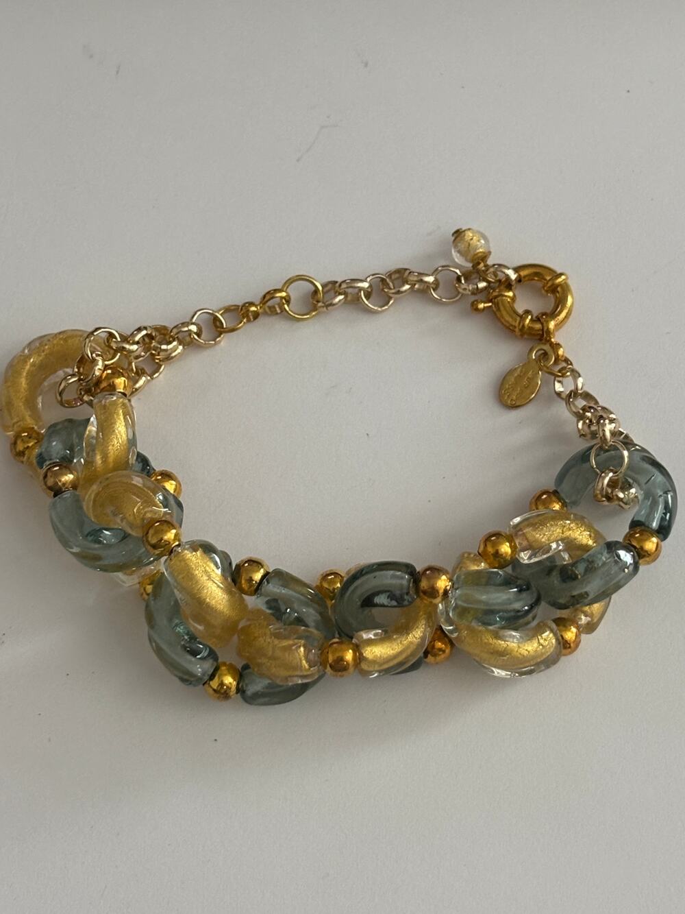 Murano Sommerso Glass Braselet Chunky Links Bracelet Italy Made
